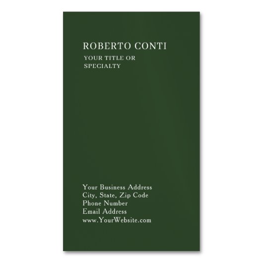 Carte De Visite Magnétique Vert olive unique minimaliste moderne (devant Vertical)