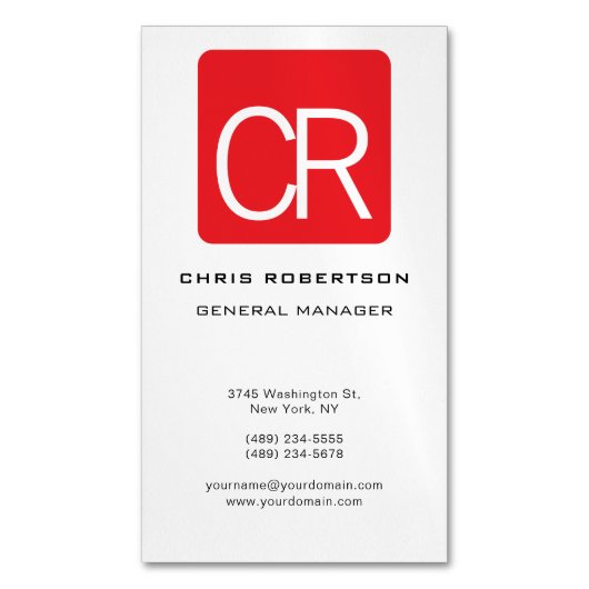 Carte De Visite Magnétique Vertical Red Stripe White Professional Plain (devant Vertical)