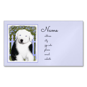 Carte De Visite Magnétique Vieux anglais Sheepdog Puppy Peinture - Chien Art