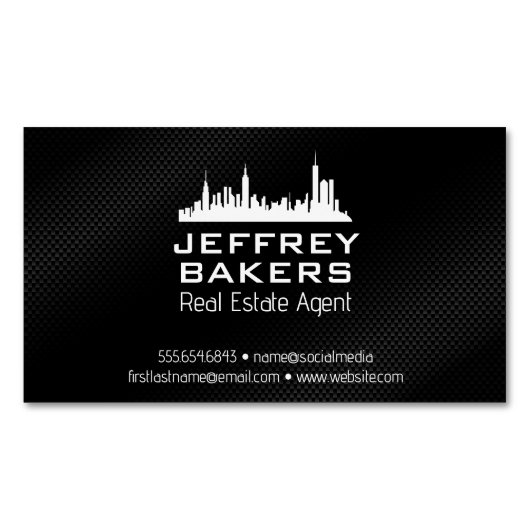 Carte De Visite Magnétique Ville Skyline | Texture noire (devant)