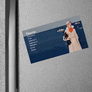 Carte De Visite Magnétique Vintage Lady White Suit Scotty Terrier Chien Océan