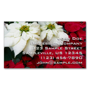 Carte De Visite Magnétique White and Red Poinsettias