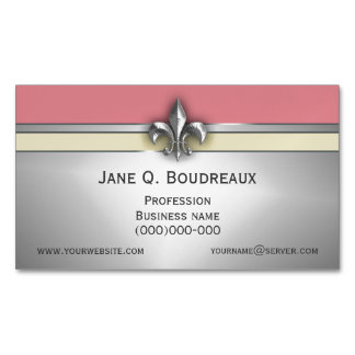 Carte De Visite Magnétique Yellow Fleur de Lis rose argenté moderne