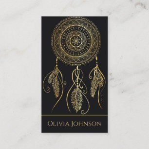 Carte De Visite Magnifique Black Gold Dream Catcher Mandala