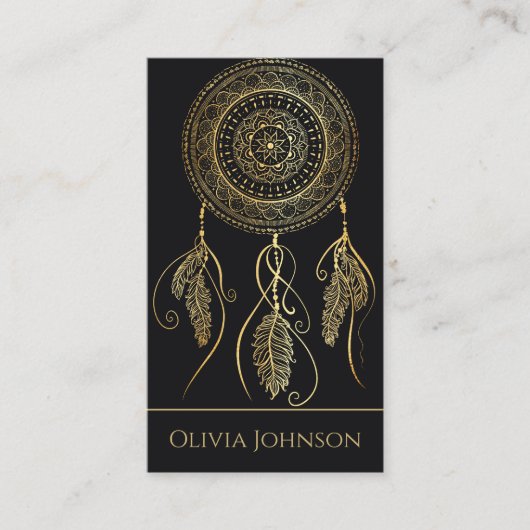 Carte De Visite Magnifique Black Gold Dream Catcher Mandala (Devant)