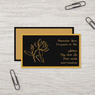 Carte De Visite Magnifique Fleur de Magnolia en Or sur Fond Noir É