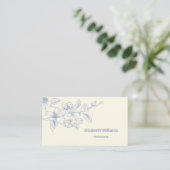 Carte De Visite Magnolia Crème Bleu Floral Moderne | Code QR (Debout devant)