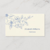 Carte De Visite Magnolia Crème Bleu Floral Moderne | Code QR (Devant)