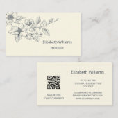 Carte De Visite Magnolia Crème Florale Moderne | Code QR  (Devant / Derrière)