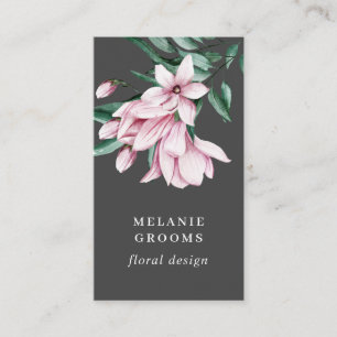Carte De Visite Magnolia et Eucalyptus gris foncé Floral Botaniqu