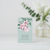 Carte De Visite Magnolia et Eucalyptus vert Floral Botanique (Debout devant)