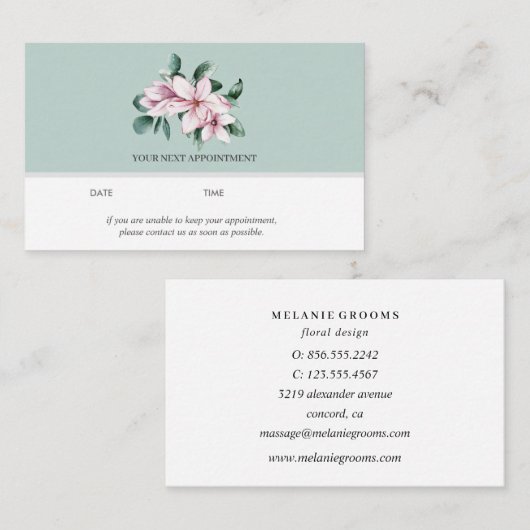 Carte De Visite Magnolia et Eucalyptus | Vert sage | Nomination (Devant / Derrière)