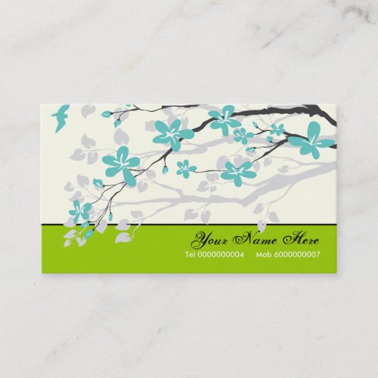 Carte De Visite Magnolia fleurs turquoise vert floral (Devant)