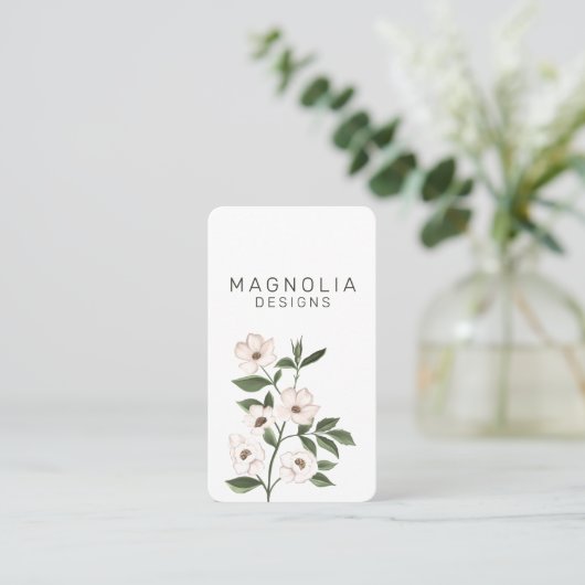 Carte De Visite Magnolia White Flower Branch Illustration Blanc (Debout devant)