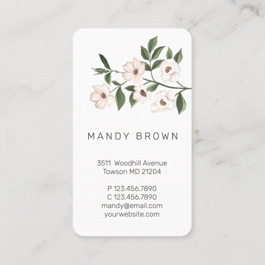 Carte De Visite Magnolia White Flower Branch Illustration Blanc (Dos)