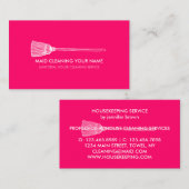 Carte De Visite Maid Cleaner Mouse Entretien mignon rose néon rose (Devant / Derrière)