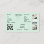 Carte De Visite Maid House Cleaning Green Photos QR Code (Dos)