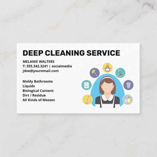 Carte De Visite Maid | Icônes du service de nettoyage (Devant)