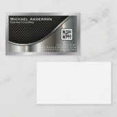 Carte De Visite Maillage noir et argent métallique | Code QR (Devant / Derrière)