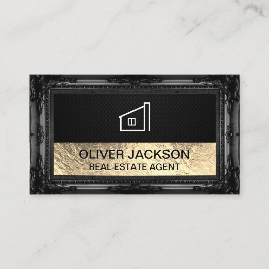 Carte De Visite Maille noire Lux Gold Foil | Cadre antique (Devant)