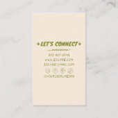 Carte De Visite Main dessinée Écrite Vert Gras Rétro Boho Floral (Dos)