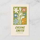 Carte De Visite Main dessinée Écrite Vert Gras Rétro Boho Floral (Devant)