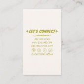 Carte De Visite Main dessinée Écrite Vert Gras Retro Fleur Funky (Dos)