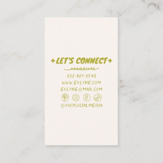 Carte De Visite Main dessinée Écrite Vert Gras Retro Fleur Funky (Dos)