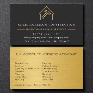 Carte De Visite Main d'oeuvre Construction Noir Métal Doré