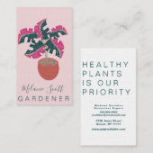 Carte De Visite Main Plante rose Monstera tirée (Devant / Derrière)