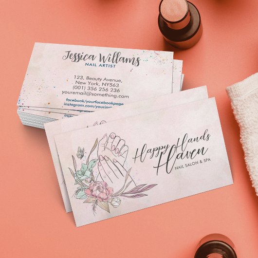 Carte De Visite Mains et fleurs de manucure - Aquarelle