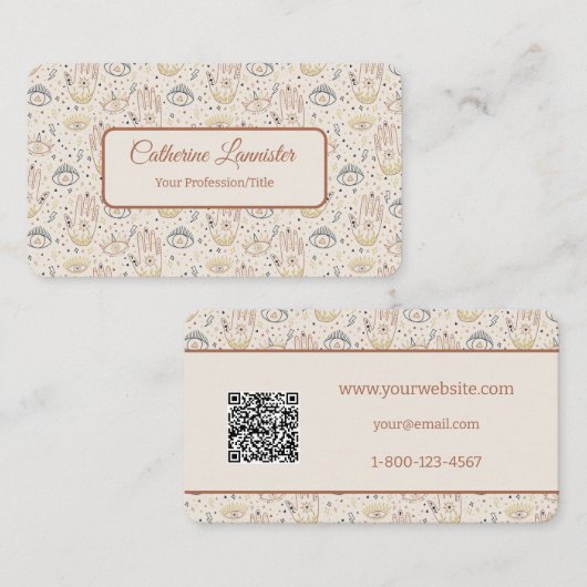 Carte De Visite Mains magiques avec yeux en code QR pastel (Devant / Derrière)
