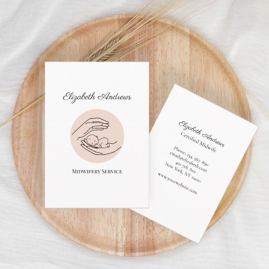 Carte De Visite Mains tenant une illustration bébé, blanc