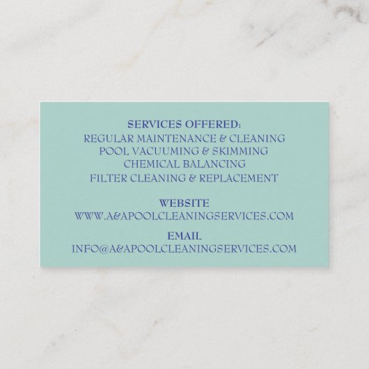 Carte De Visite Maintenance du pool bleu (Dos)
