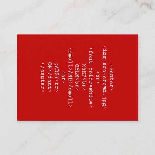 Carte De Visite Maintenez calme et continuez le HTML (dans toute (Devant)