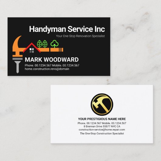 Carte De Visite Maison Creative Handyman Hammer (Devant / Derrière)