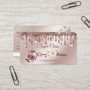 Carte De Visite Maison de ménage rose étincelant or Business C