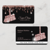 Carte De Visite Maison de ménage rose étincelant or Business C (Devant / Derrière)