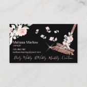 Carte De Visite Maison de ménage rose étincelant or fleuri (Dos)