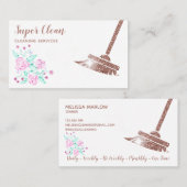 Carte De Visite Maison de ménage Rose étincelant or Floral (Devant / Derrière)