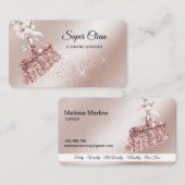 Carte De Visite Maison de ménage rose étincelant or Floral (Devant / Derrière)