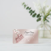 Carte De Visite Maison de ménage rose étincelant or Floral (Debout devant)