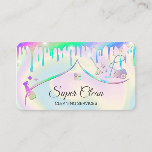 Carte De Visite Maison de nettoyage domestique Holographie Étincel (Devant)
