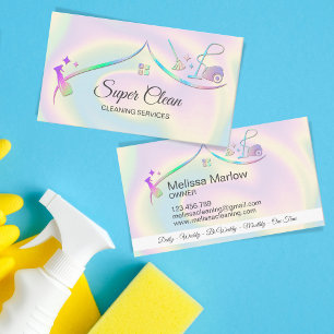 Carte De Visite Maison de nettoyage domestique Holographie Étincel