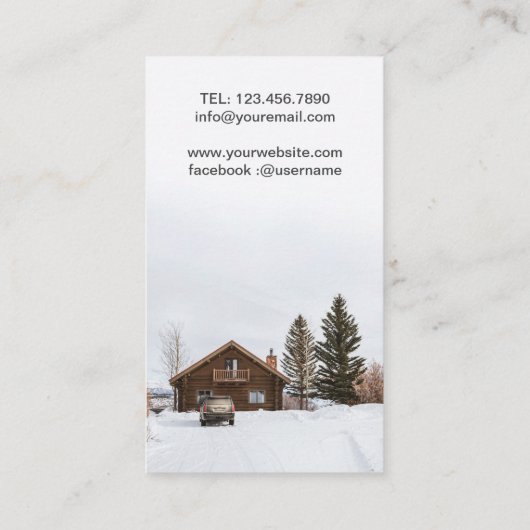 Carte De Visite maison en bois marron sur terrain recouvert de nei (Dos)