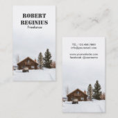 Carte De Visite maison en bois marron sur terrain recouvert de nei (Devant / Derrière)