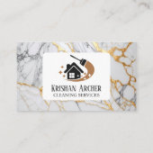 Carte De Visite Maison en marbre blanc et or Services de nettoyage (Dos)