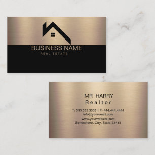Carte De Visite Maison Moderne Logo Immobilier Noir & Or