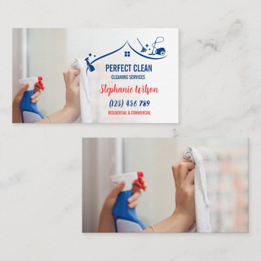Carte De Visite Maison moderne tendance Nettoyage Maid Janitorial  (Devant / Derrière)