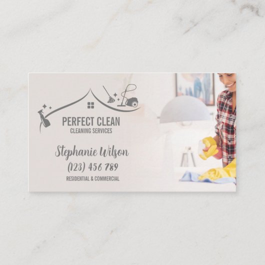 Carte De Visite Maison moderne tendance Nettoyage Maid Janitorial (Dos)